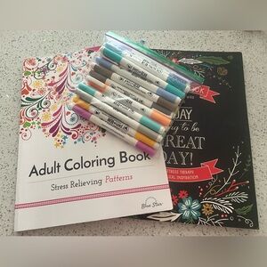 Adult Coloring Books Stress Relief Inspirational Pens Gear Dual Tip End Markers